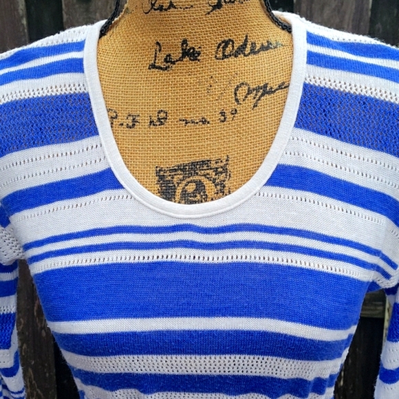 Motherhood Maternity Striped Babydoll Pointelle Sweater with Drawstring Tie - Picture 7 of 17